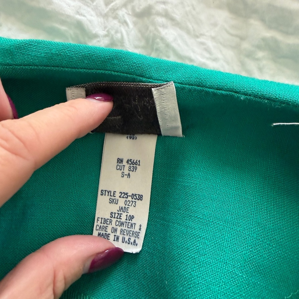 Vintage Via Sant Andrea Jade Green Button-Front Midi Dress 10P - Picture 5 of 5